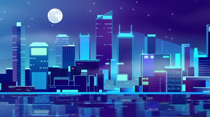 未来科技科幻霓虹灯渐变绚丽城市建筑夜景灯光插画AI/PSD设计素材100套【020】